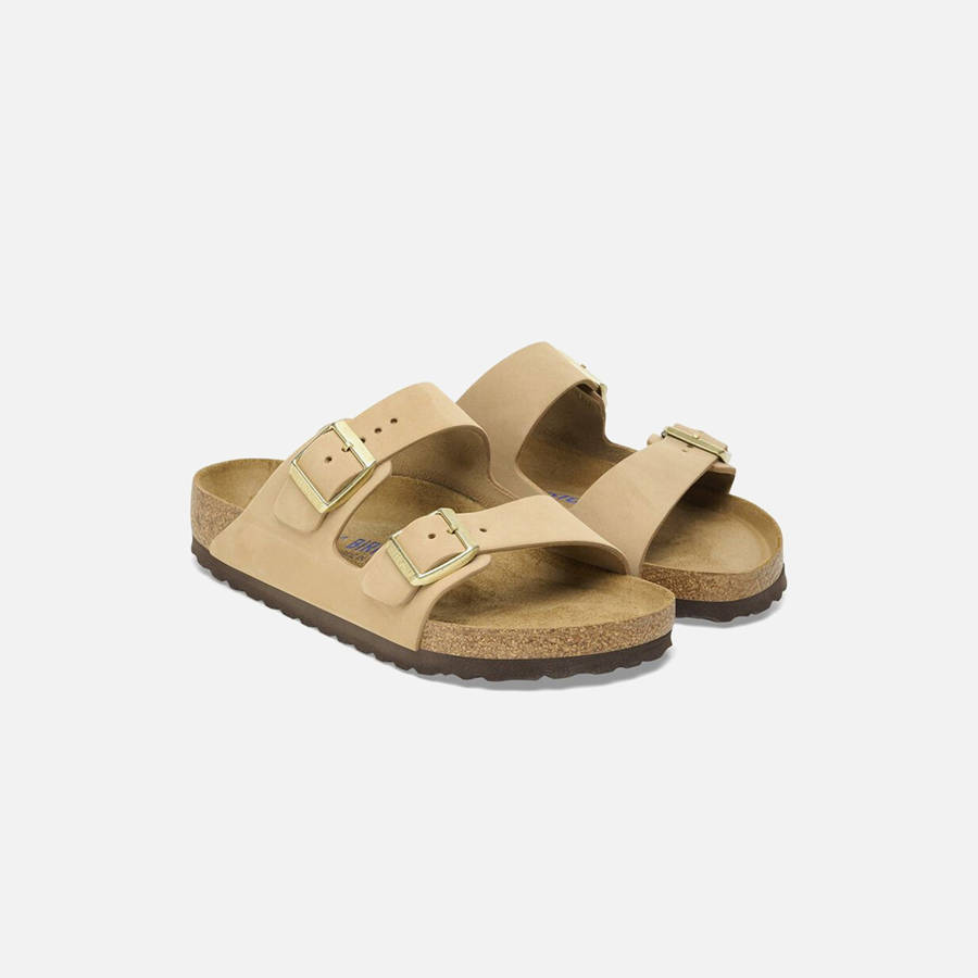 Beige Men Kith Birkenstock Arizona Soft Footbed Nubuck Sandals | 0153-JPXZK