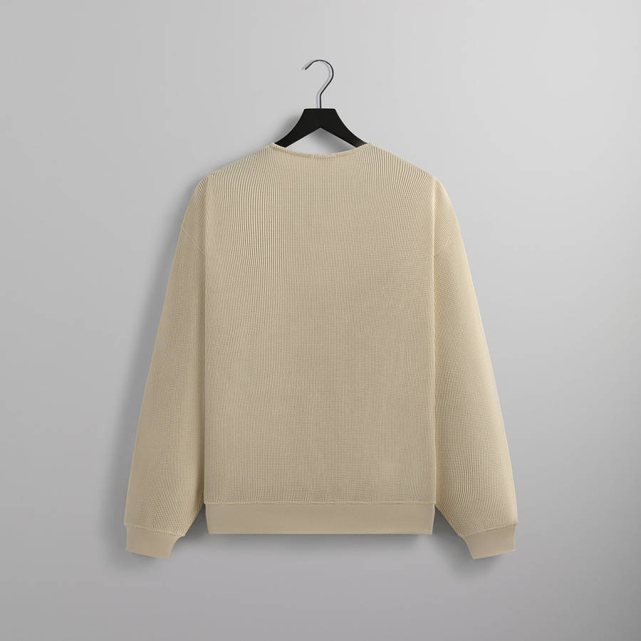 Beige Men Kith Micro Waffle Colby Pullover Sweatshirts | 2149-ZYPHM