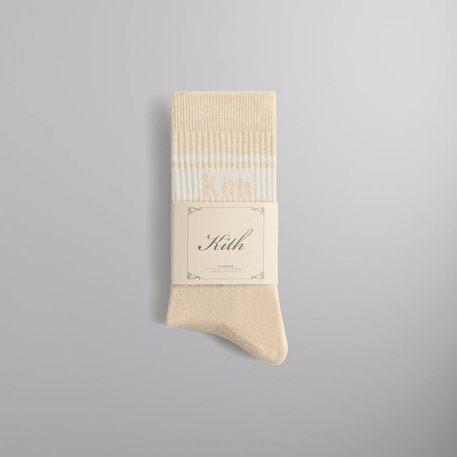 Beige Men Kith Serif Jacquard Striped Crew Socks | 2781-FBDRW