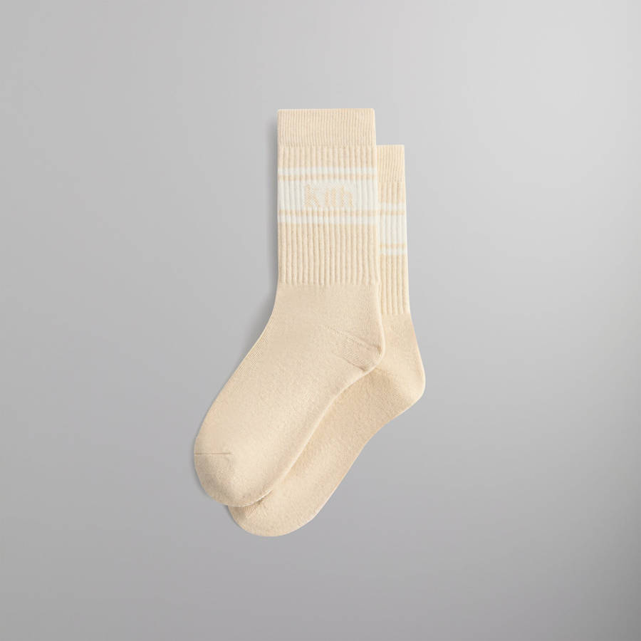 Beige Men Kith Serif Jacquard Striped Crew Socks | 2781-FBDRW