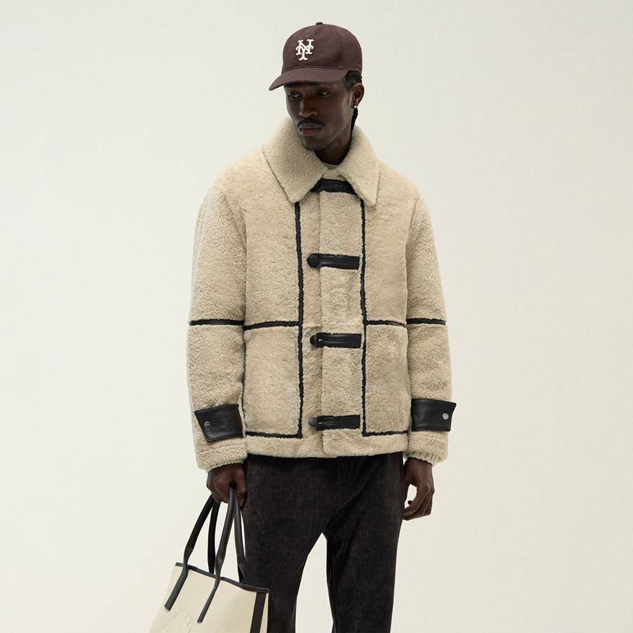 Beige Men Kith Shearling Lucian Jackets | 9108-EFUTV