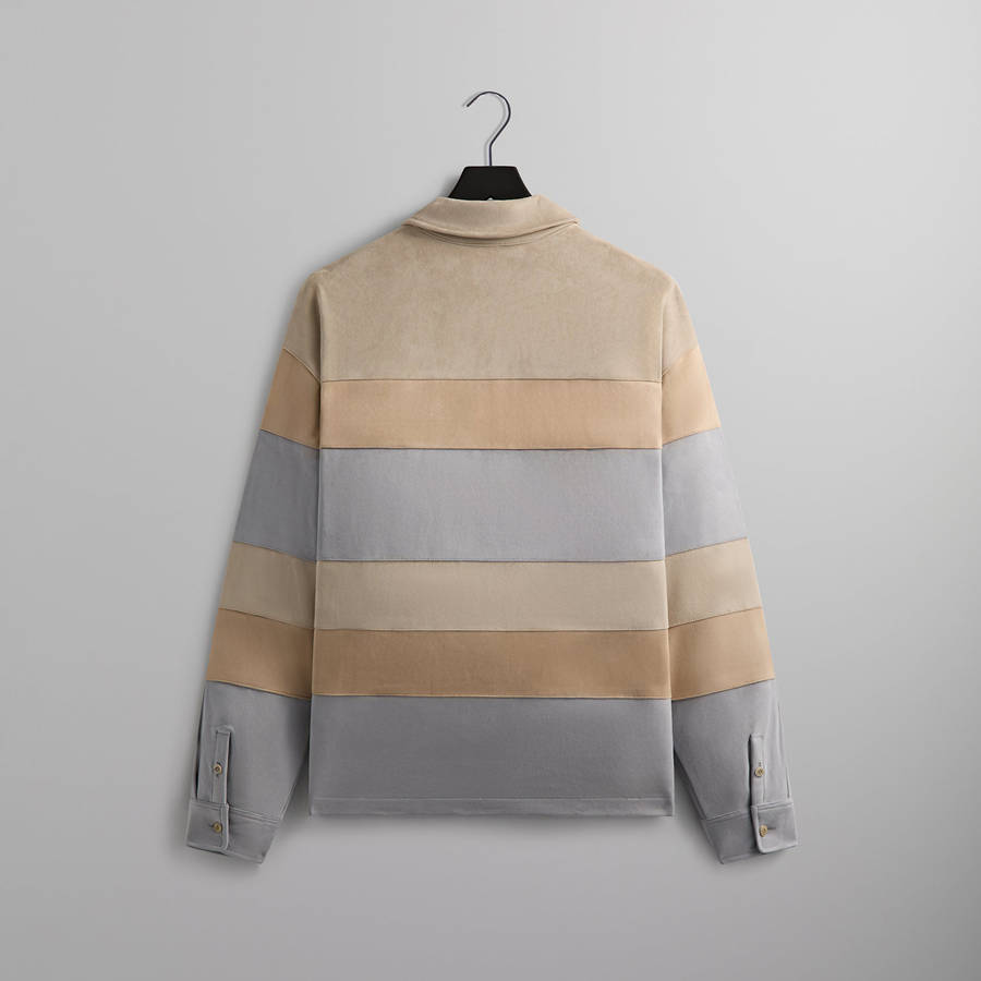 Beige Men Kith Stripe Microsuede Tanner Pullover Sweatshirts | 1845-UIAQW