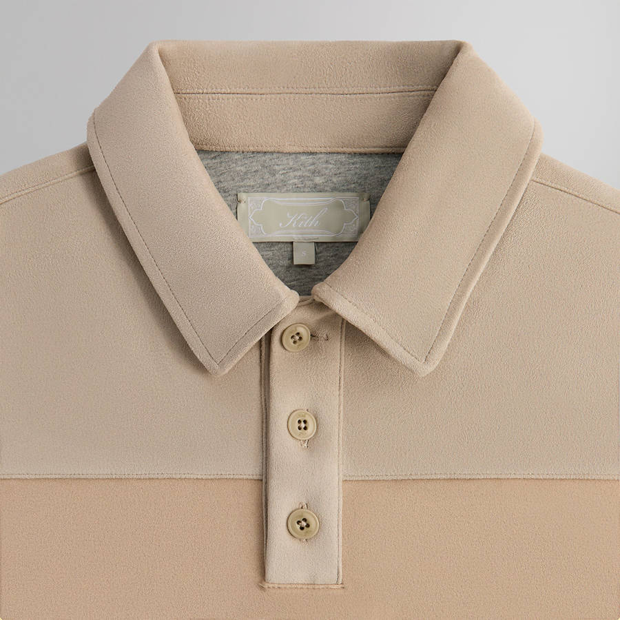 Beige Men Kith Stripe Microsuede Tanner Pullover Sweatshirts | 1845-UIAQW
