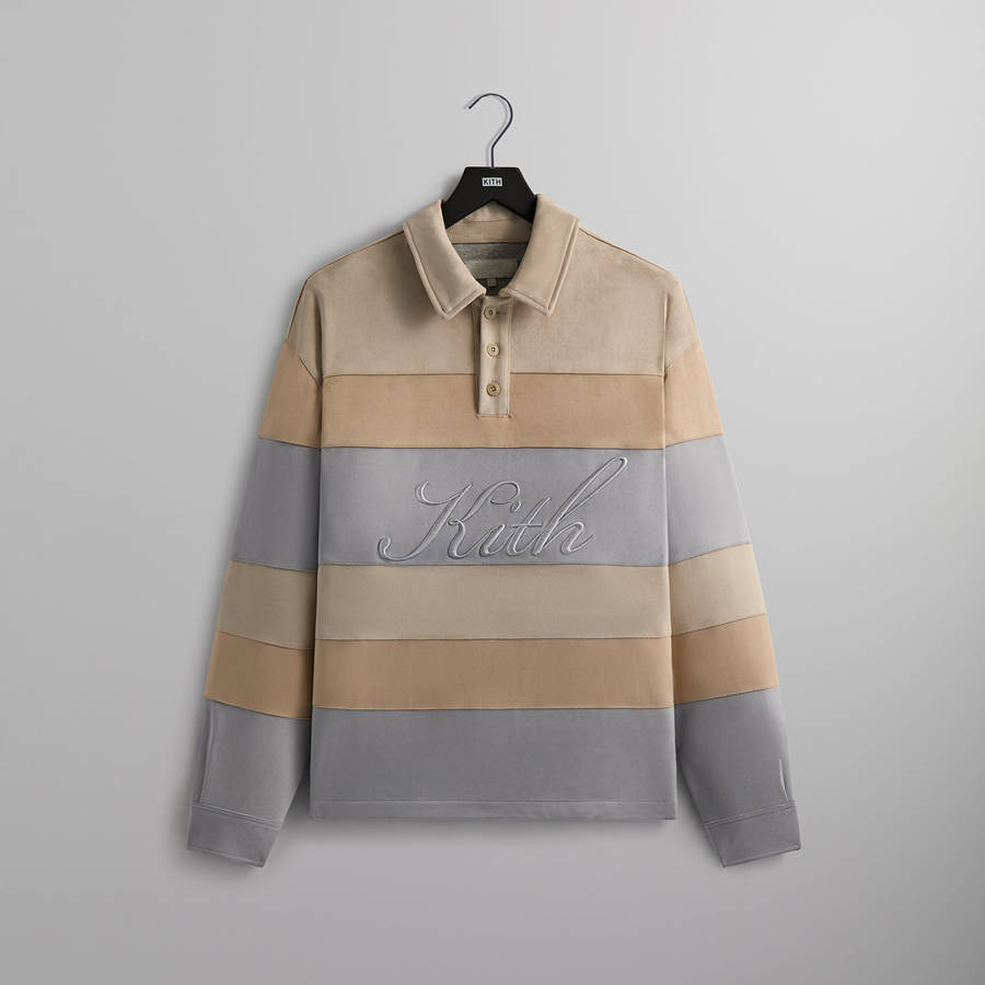 Beige Men Kith Stripe Microsuede Tanner Pullover Sweatshirts | 1845-UIAQW