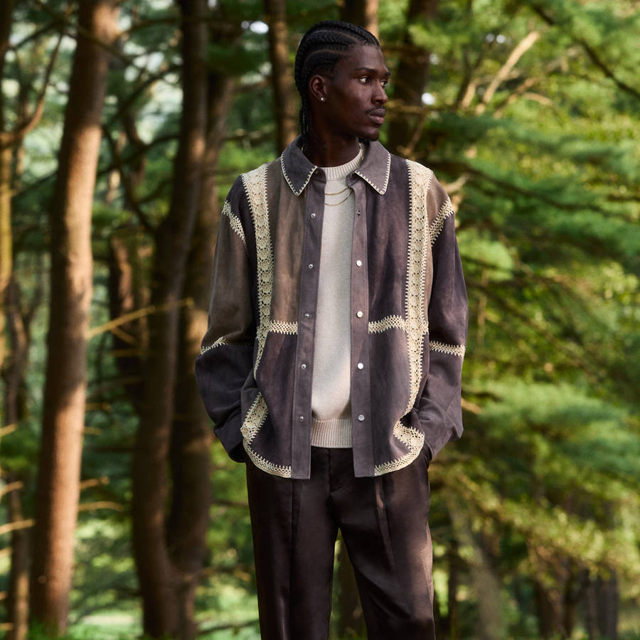 Beige Men Kith Suede Combo Boxy Collared Overshirt Jackets | 0364-LIAOW