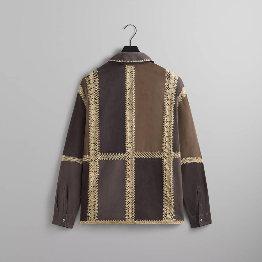 Beige Men Kith Suede Combo Boxy Collared Overshirt Jackets | 0364-LIAOW