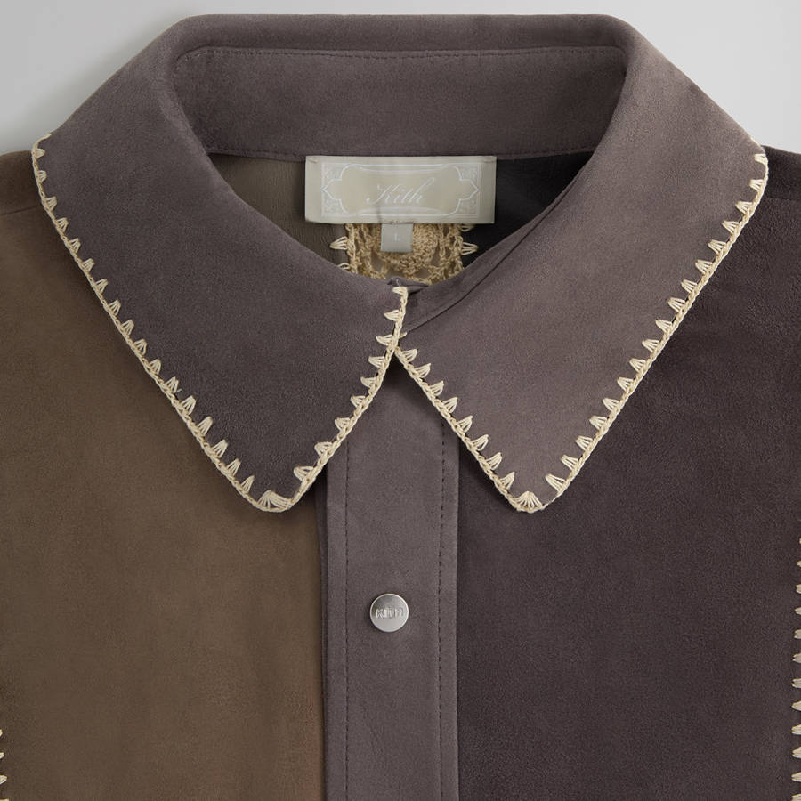 Beige Men Kith Suede Combo Boxy Collared Overshirt Jackets | 0364-LIAOW