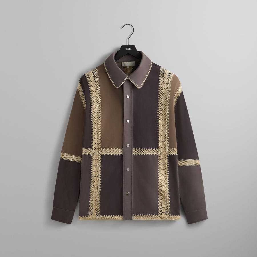 Beige Men Kith Suede Combo Boxy Collared Overshirt Jackets | 0364-LIAOW