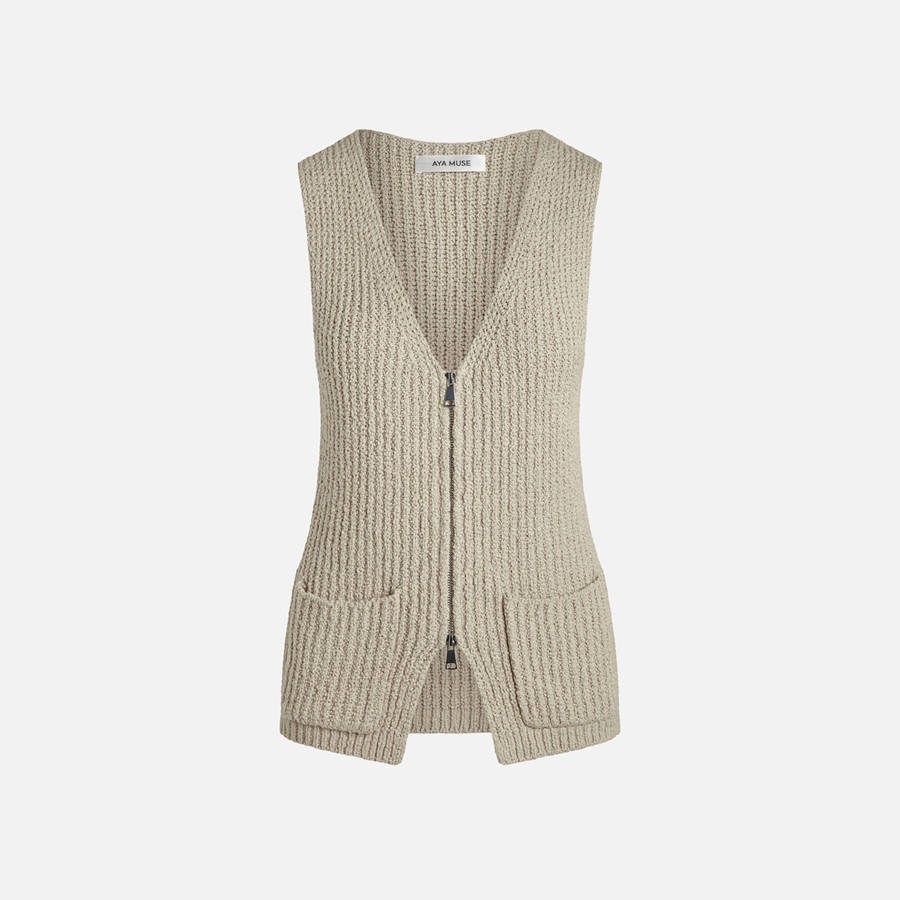 Beige Women Kith Aya Muse Cae Knit Cotton Vest | 8719-XRJSC