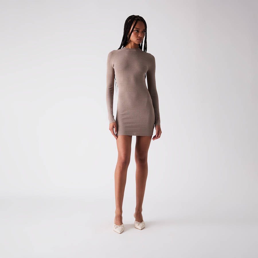 Beige Women Kith Cassan Monogram Pointelle Dress | 4318-UTVOP
