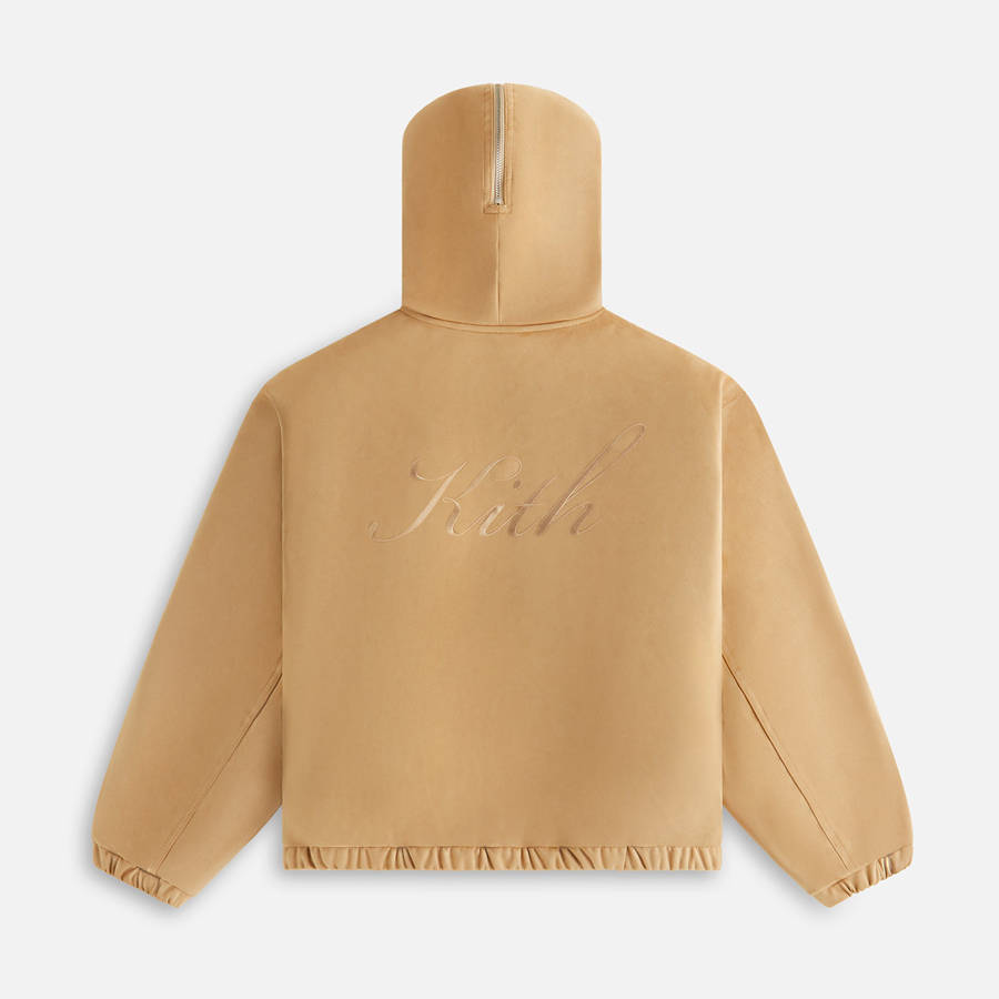 Beige Women Kith Nylas Microsuede Zip Hooded Bomber Jackets | 2153-DLSYJ