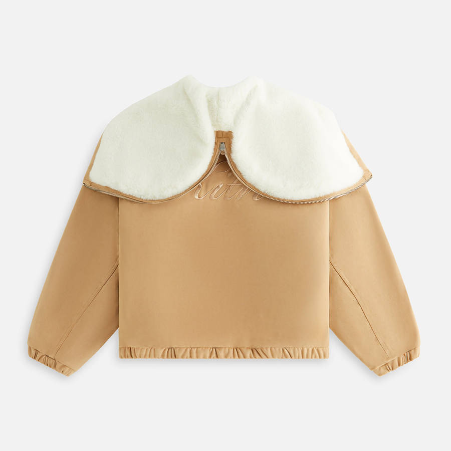 Beige Women Kith Nylas Microsuede Zip Hooded Bomber Jackets | 2153-DLSYJ