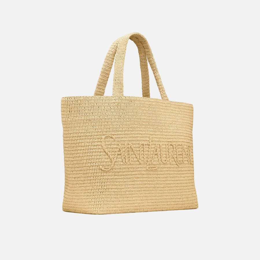 Beige Women Kith Saint Laurent YSL Shopping Raffia Tote Bags | 0743-LMZGP
