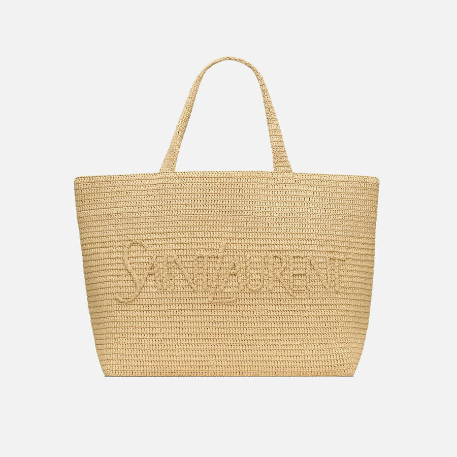 Beige Women Kith Saint Laurent YSL Shopping Raffia Tote Bags | 0743-LMZGP