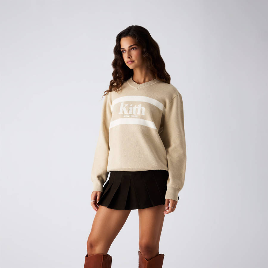 Beige Women Kith Verone V-Neck Sweaters | 9678-DPRSE