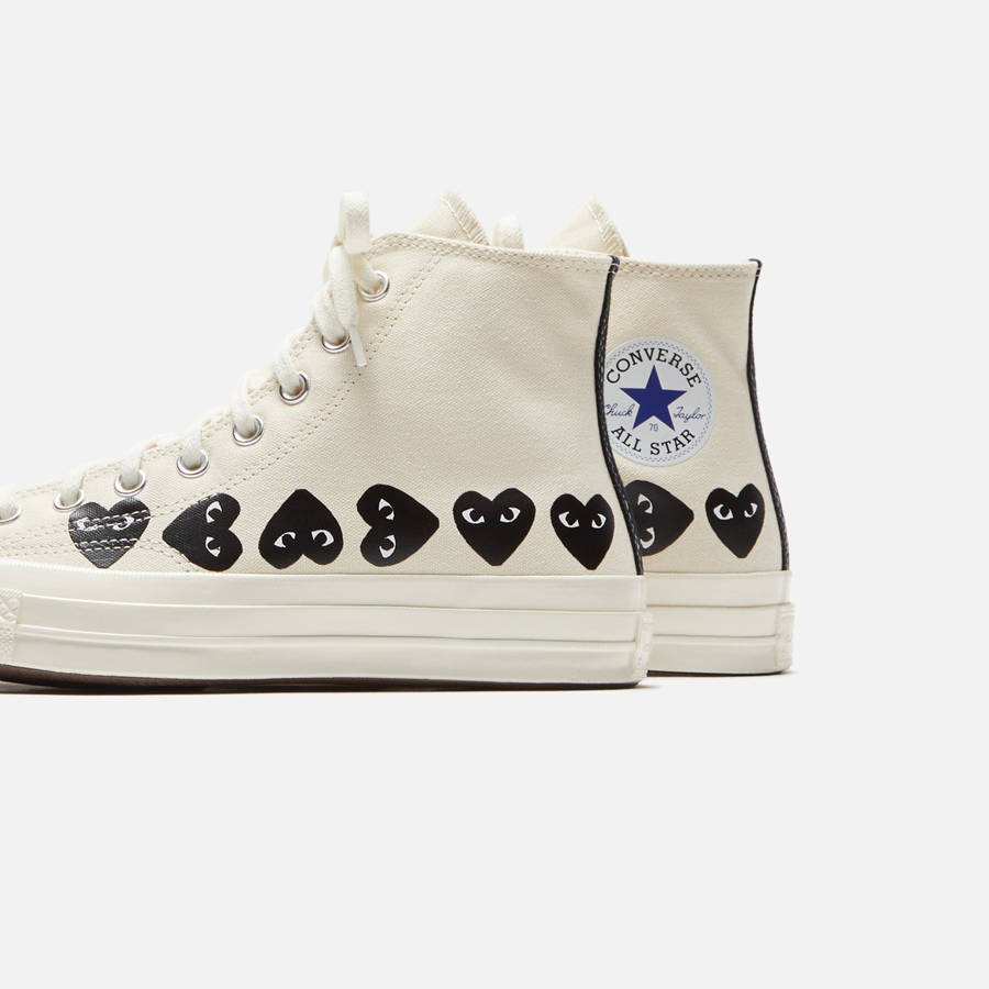 Beige / Black Men Kith Comme Des Garçons Play x Converse Multi Heart High Top Sneakers | 7690-XWPDY