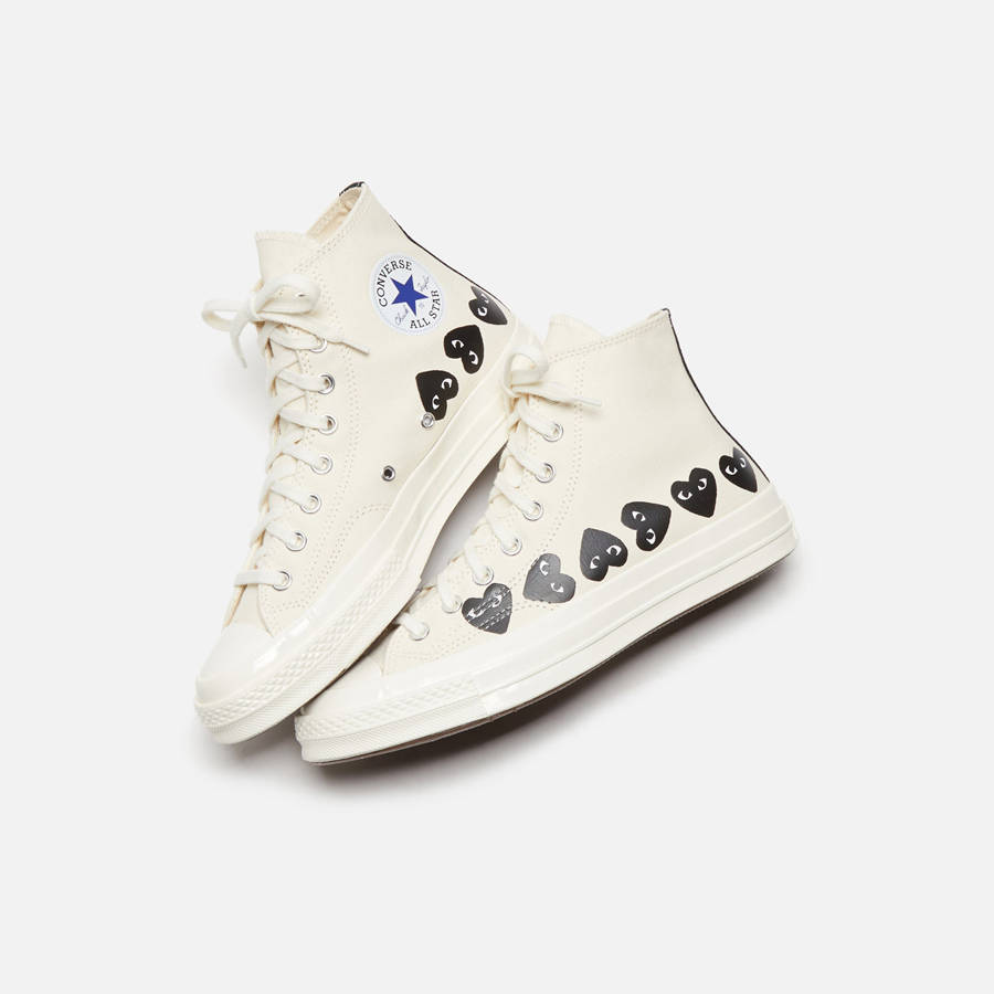 Beige / Black Men Kith Comme Des Garçons Play x Converse Multi Heart High Top Sneakers | 7690-XWPDY