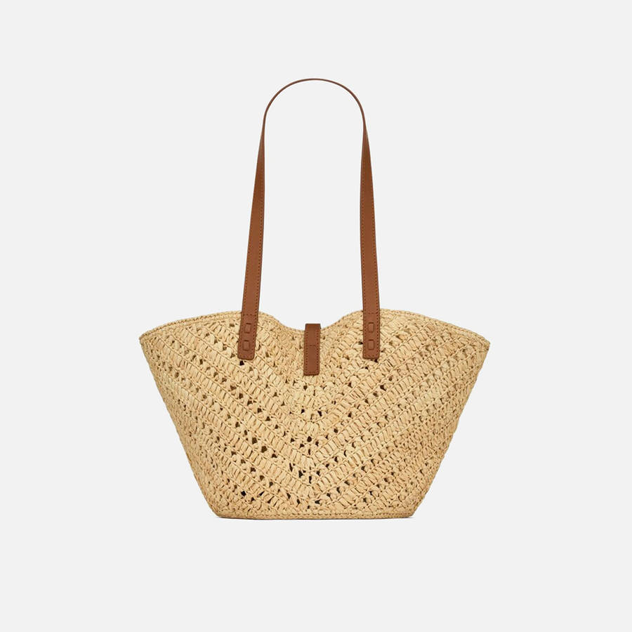 Beige / Dark Red Women Kith Saint Laurent Panier Rafia Tote Bags | 6094-JCBSX