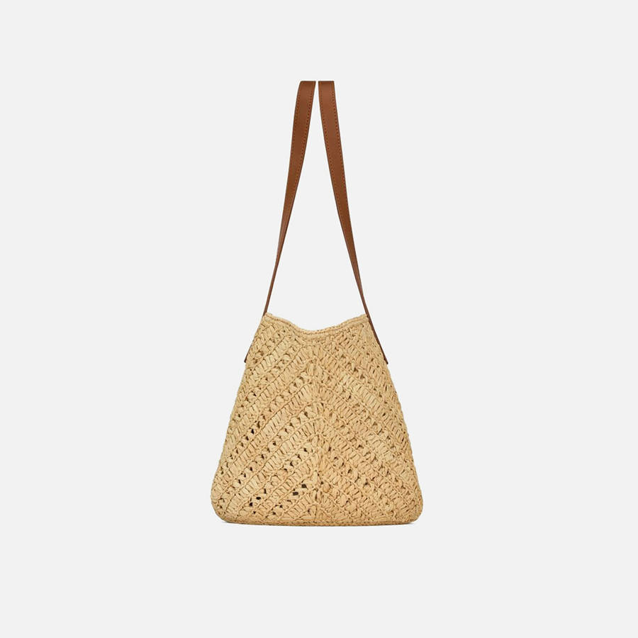 Beige / Dark Red Women Kith Saint Laurent Panier Rafia Tote Bags | 6094-JCBSX