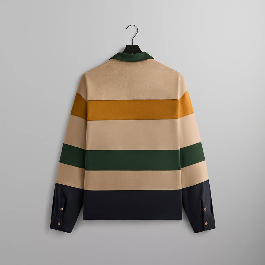 Beige / Green Men Kith Stripe Microsuede Tanner Pullover Sweatshirts | 4286-FZJMS