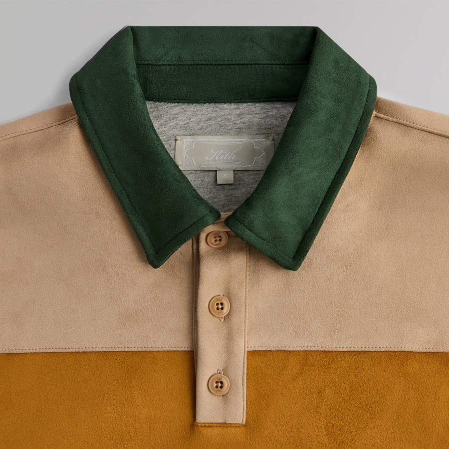 Beige / Green Men Kith Stripe Microsuede Tanner Pullover Sweatshirts | 4286-FZJMS