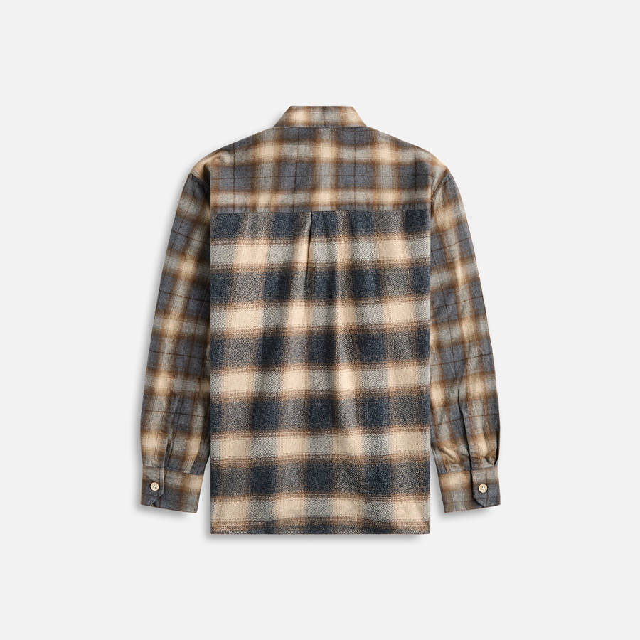 Beige / Navy Men Kith Our Legacy Above Doyle Check Lagger Flannel Shirts | 9037-HMNWL