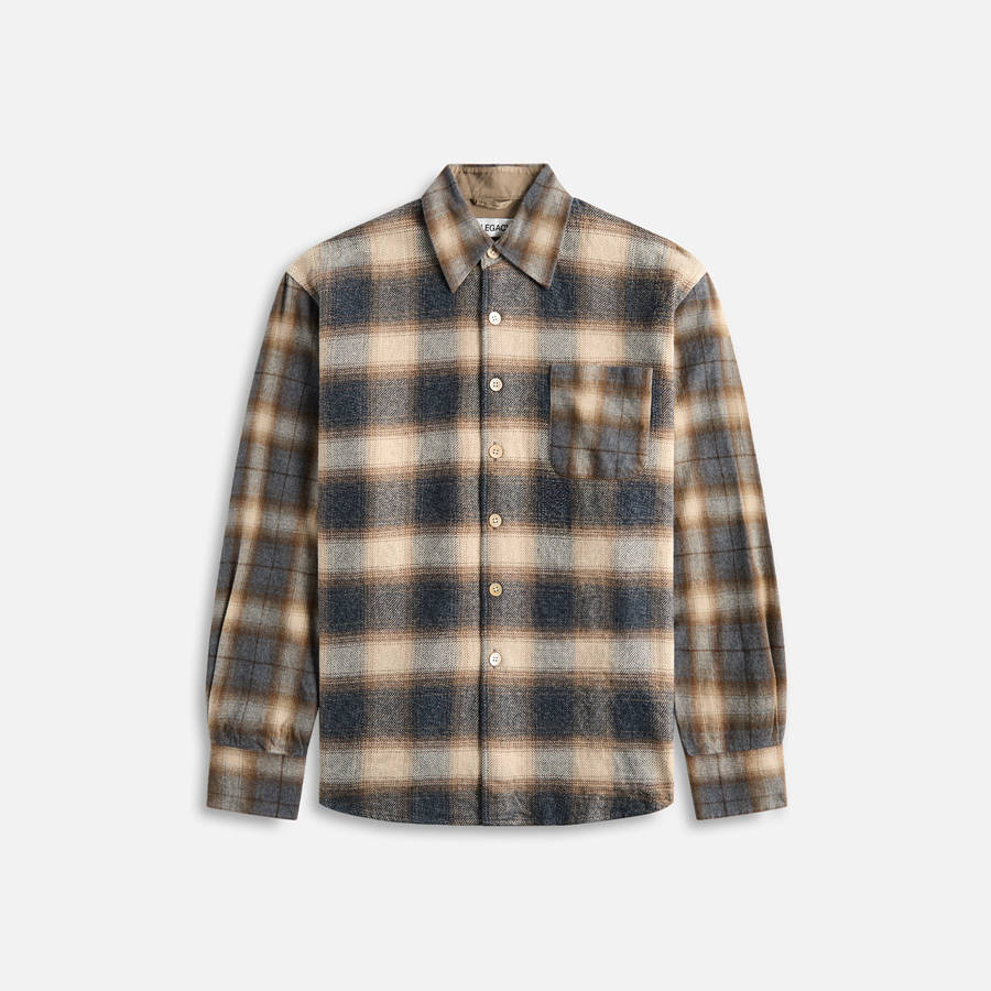 Beige / Navy Men Kith Our Legacy Above Doyle Check Lagger Flannel Shirts | 9037-HMNWL