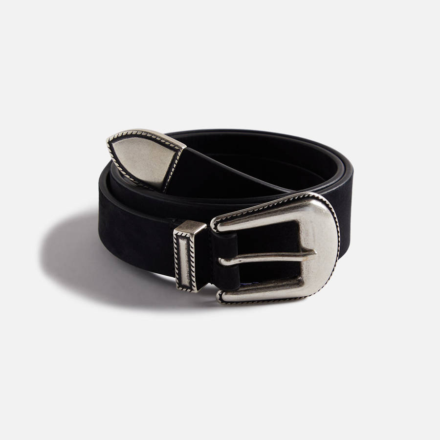 Black Men Kith Anderson\'s Narrowing Detail Western Nubuck Leather Belts | 9614-HNKGV
