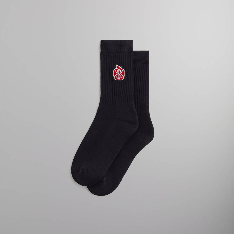 Black Men Kith Apple Crest Embroidered Socks | 6752-GDMTH
