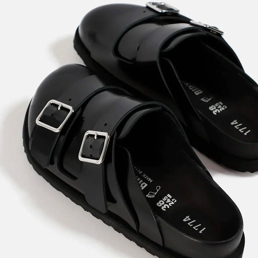 Black Men Kith Birkenstock 1774 222 West Shiny Leather Sandals | 2046-ZTFNE