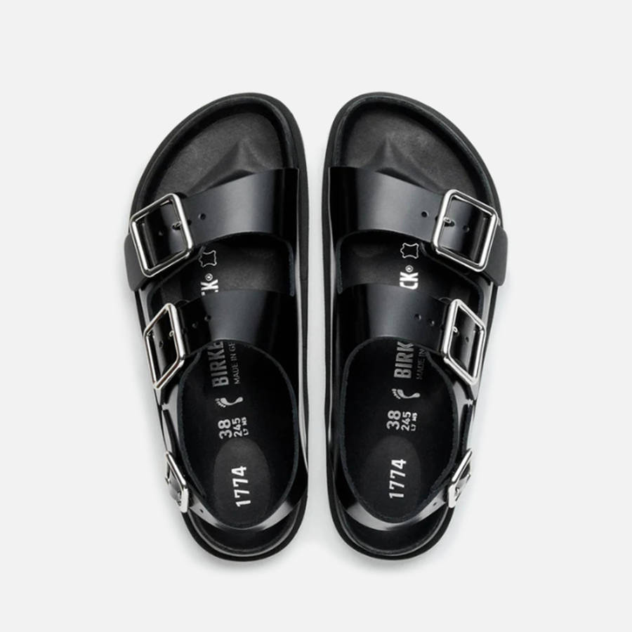 Black Men Kith Birkenstock 1774 Milano Shiny Leather Sandals | 3054-VBLAQ