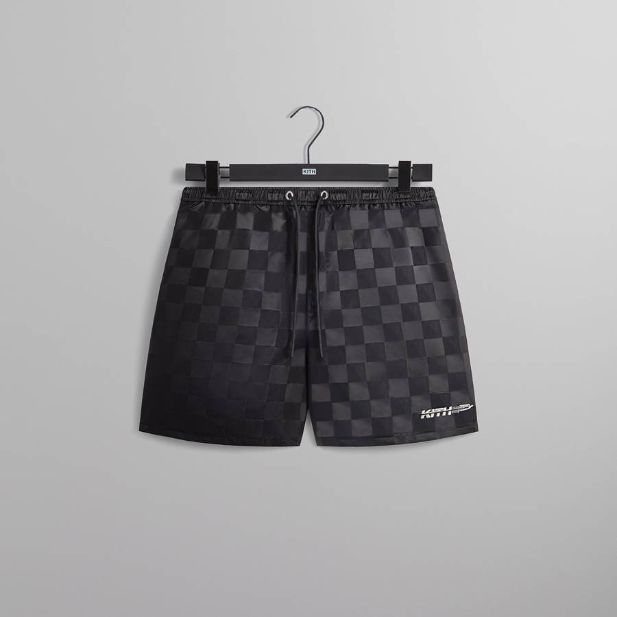 Black Men Kith Checkered Satin Collins Shorts | 7245-JXYWV