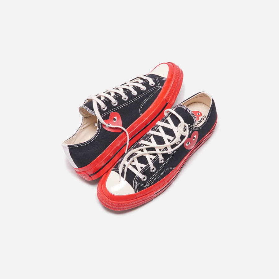 Black Men Kith Converse x Comme des Garçons CDG Play Red Sole Low Top Sneakers | 3249-SIQTU