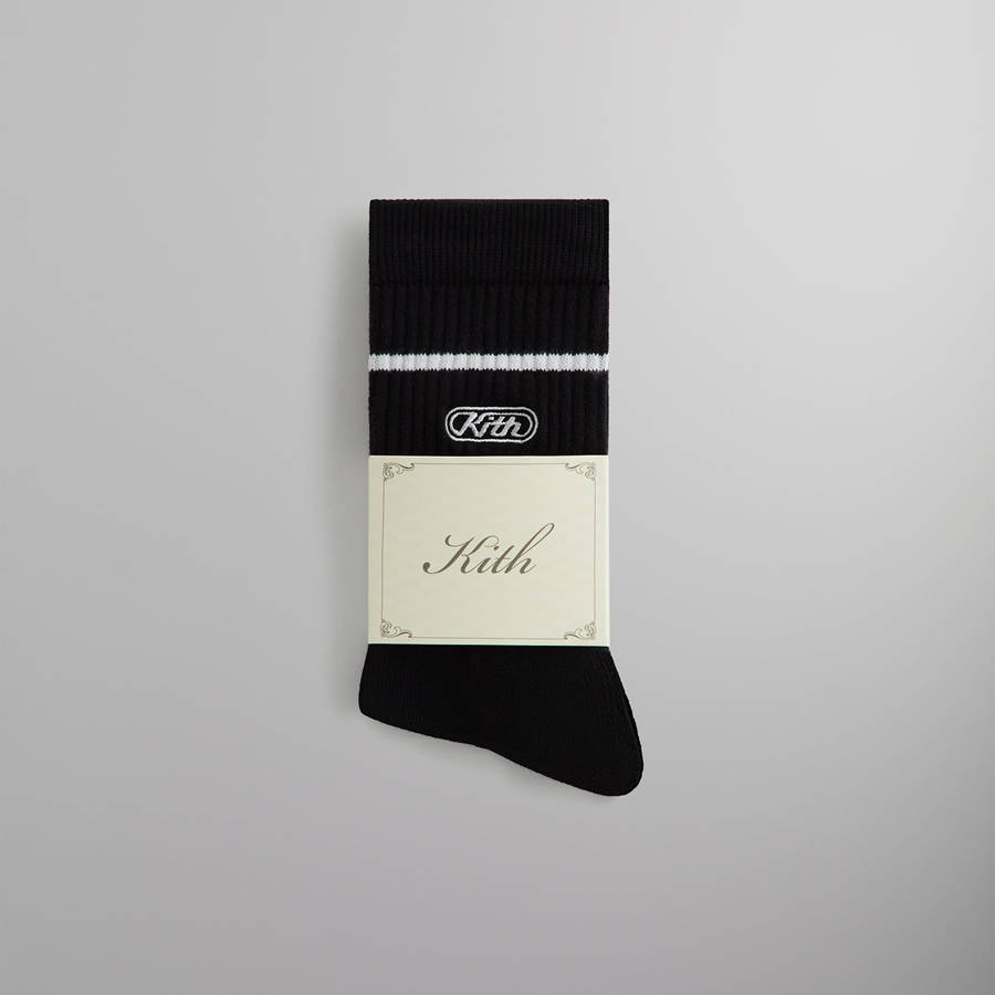 Black Men Kith Embroidered Logo Striped Crew Socks | 4590-YQRBN