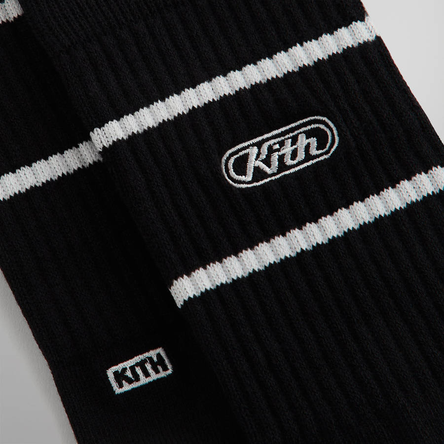 Black Men Kith Embroidered Logo Striped Crew Socks | 4590-YQRBN