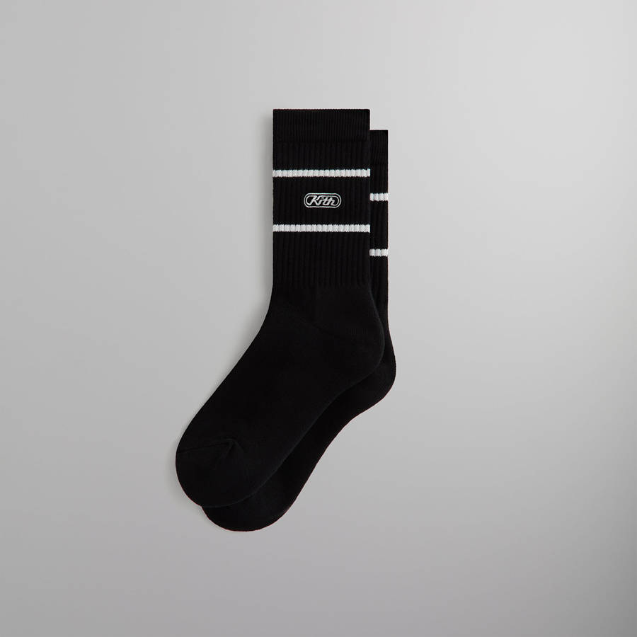 Black Men Kith Embroidered Logo Striped Crew Socks | 4590-YQRBN