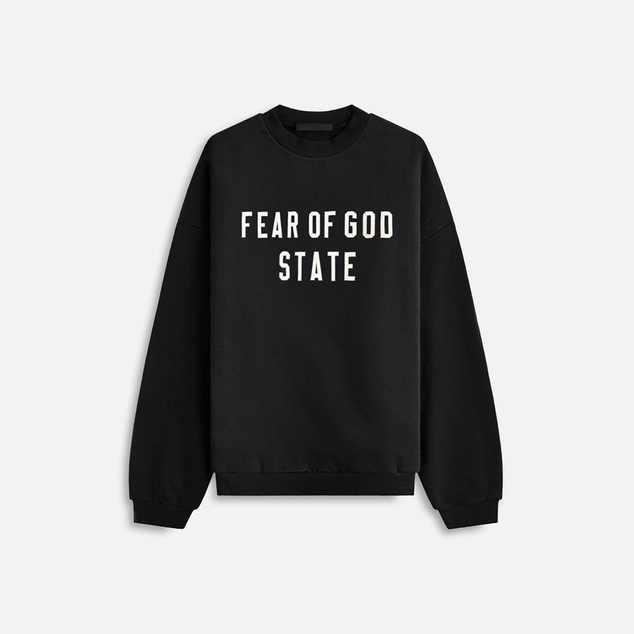 Black Men Kith Essentials Heavy Fleece Crewneck Sweatshirts | 3209-EXTDU