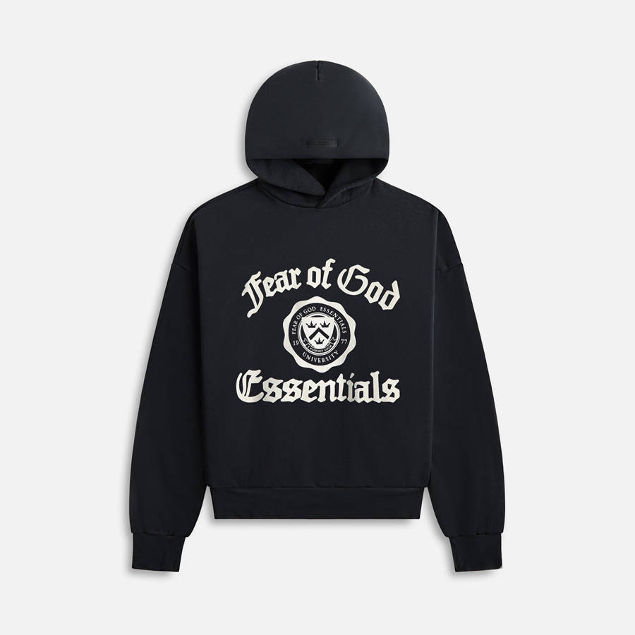 Black Men Kith Essentials Heavy Fleece Vintage Shrunken Hoodie Sweatshirts | 1320-RUOHG