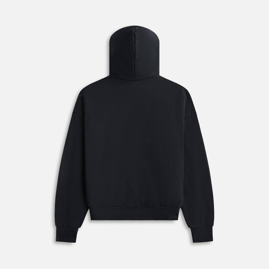 Black Men Kith Essentials Heavy Fleece Vintage Shrunken Hoodie | 9132-GVOJK