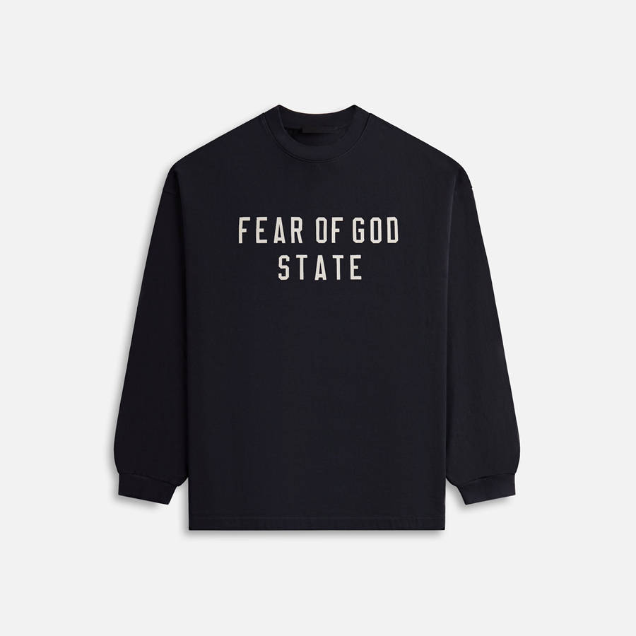 Black Men Kith Essentials Heavy Long Sleeve Shirts | 1827-MKFNZ