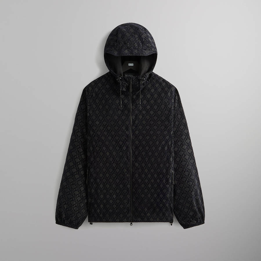 Black Men Kith Flocked Crest Damien Windbreaker Jackets | 5604-DQFMN