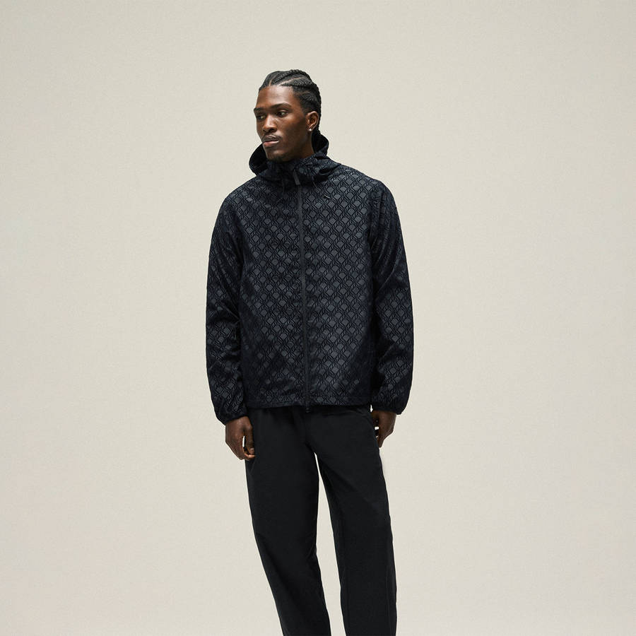 Black Men Kith Flocked Crest Damien Windbreaker Jackets | 5604-DQFMN