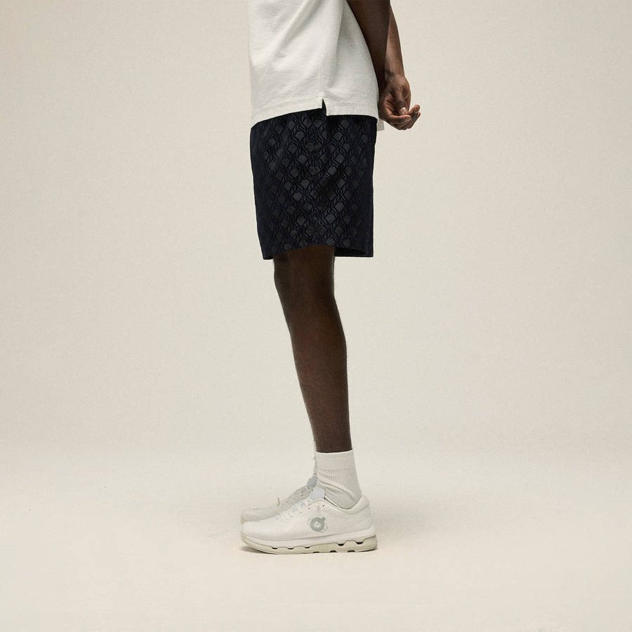 Black Men Kith Flocked Crest Tech Active Shorts | 3506-AJEGQ