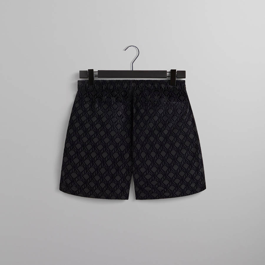 Black Men Kith Flocked Crest Tech Active Shorts | 3506-AJEGQ