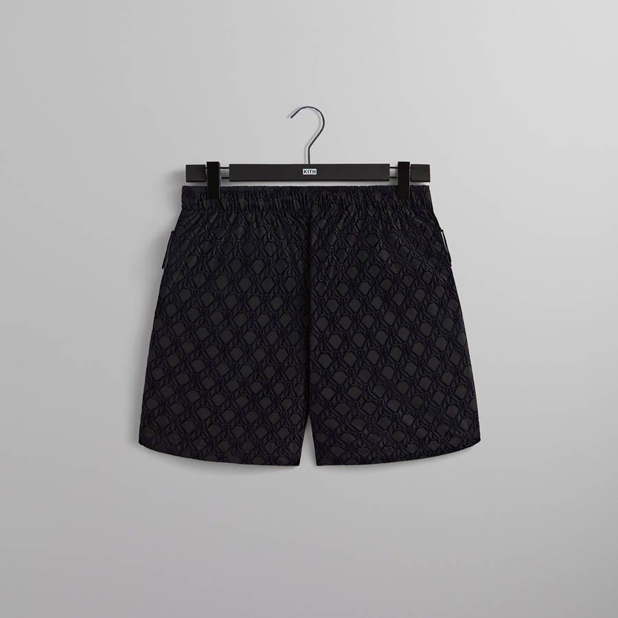 Black Men Kith Flocked Crest Tech Active Shorts | 3506-AJEGQ