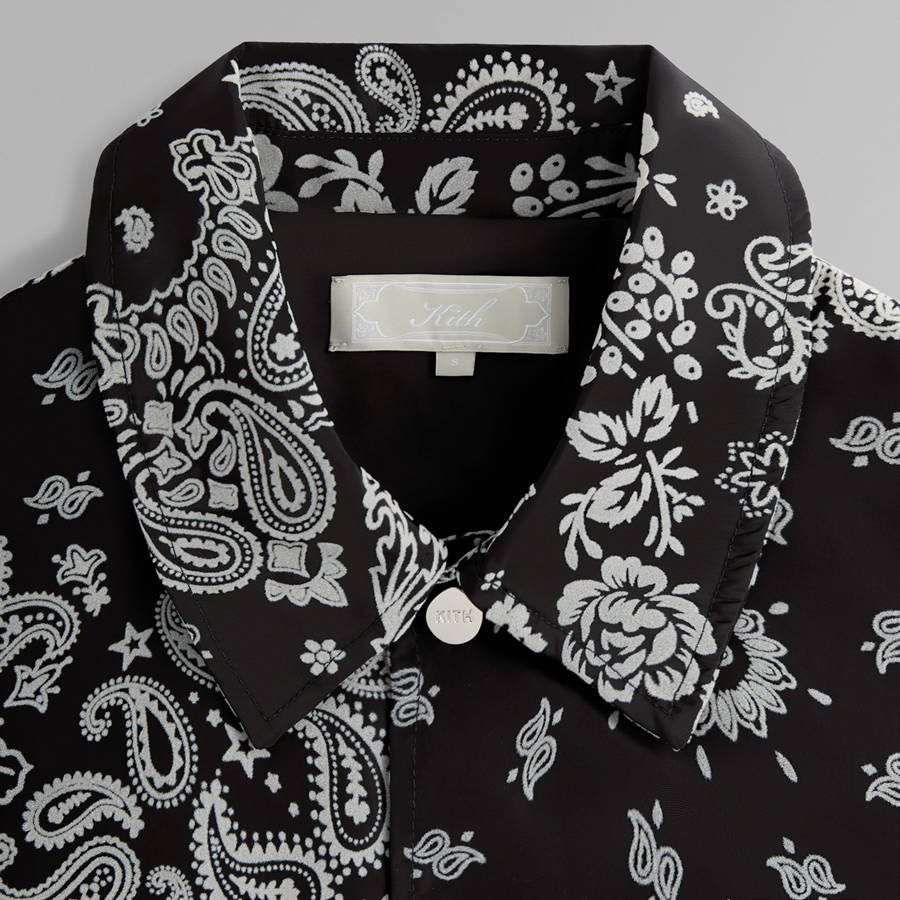 Black Men Kith Flocked Deconstructed Bandana Coaches Jackets | 4720-RUIAY