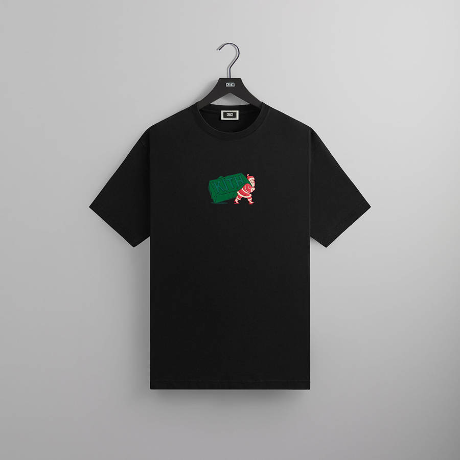 Black Men Kith Kithmas Comic Santa T-Shirt | 0816-ROFBY
