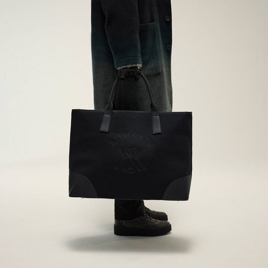 Black Men Kith Leather Trimmed Canvas Tote Bags | 0489-VGEXF
