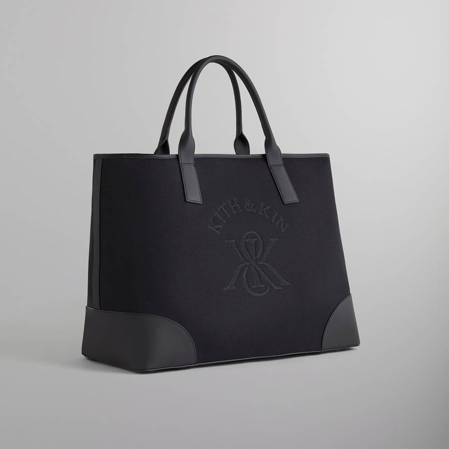 Black Men Kith Leather Trimmed Canvas Tote Bags | 0489-VGEXF