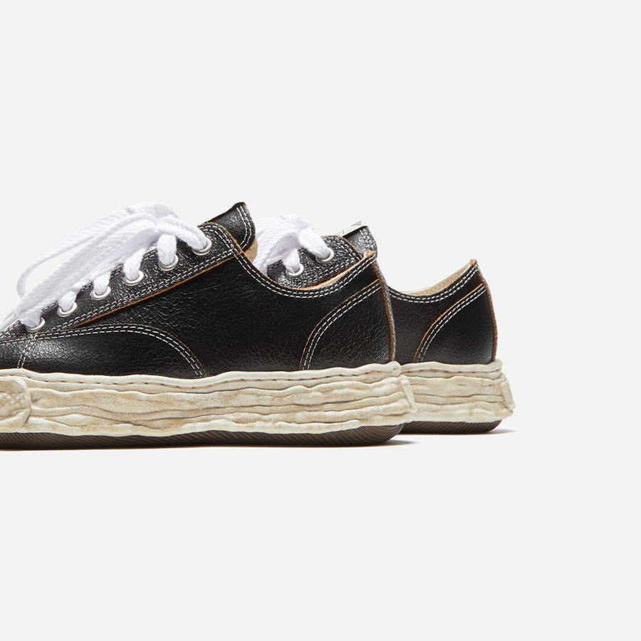 Black Men Kith Mihara Yasuhiro Peterson Low 23 Cracking Leather Sneakers | 1729-EQYDO